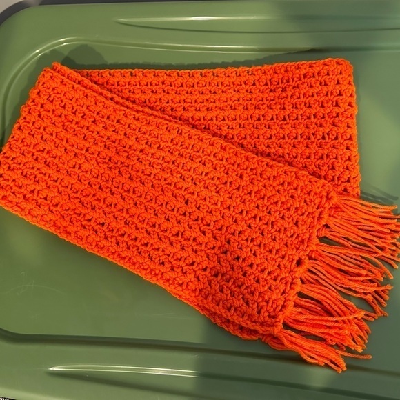 NEW Handmade Open Knit Cotton Blend Scarf with tassels Orange - Picture 4 of 4